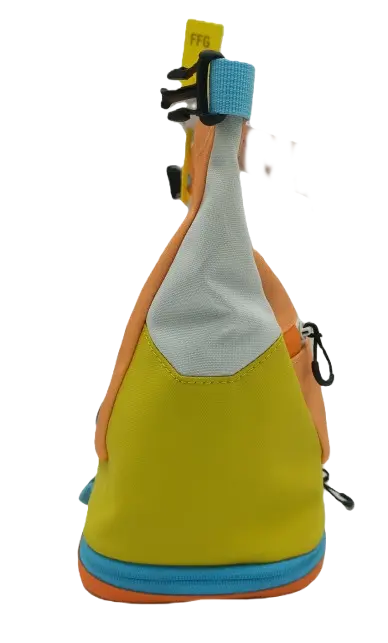 Side view of the technical climbing chalk bag showing the structured base