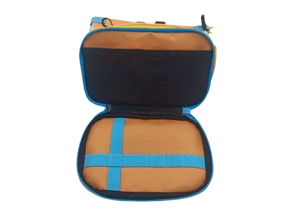 Open zip storage compartment with internal organizer loops