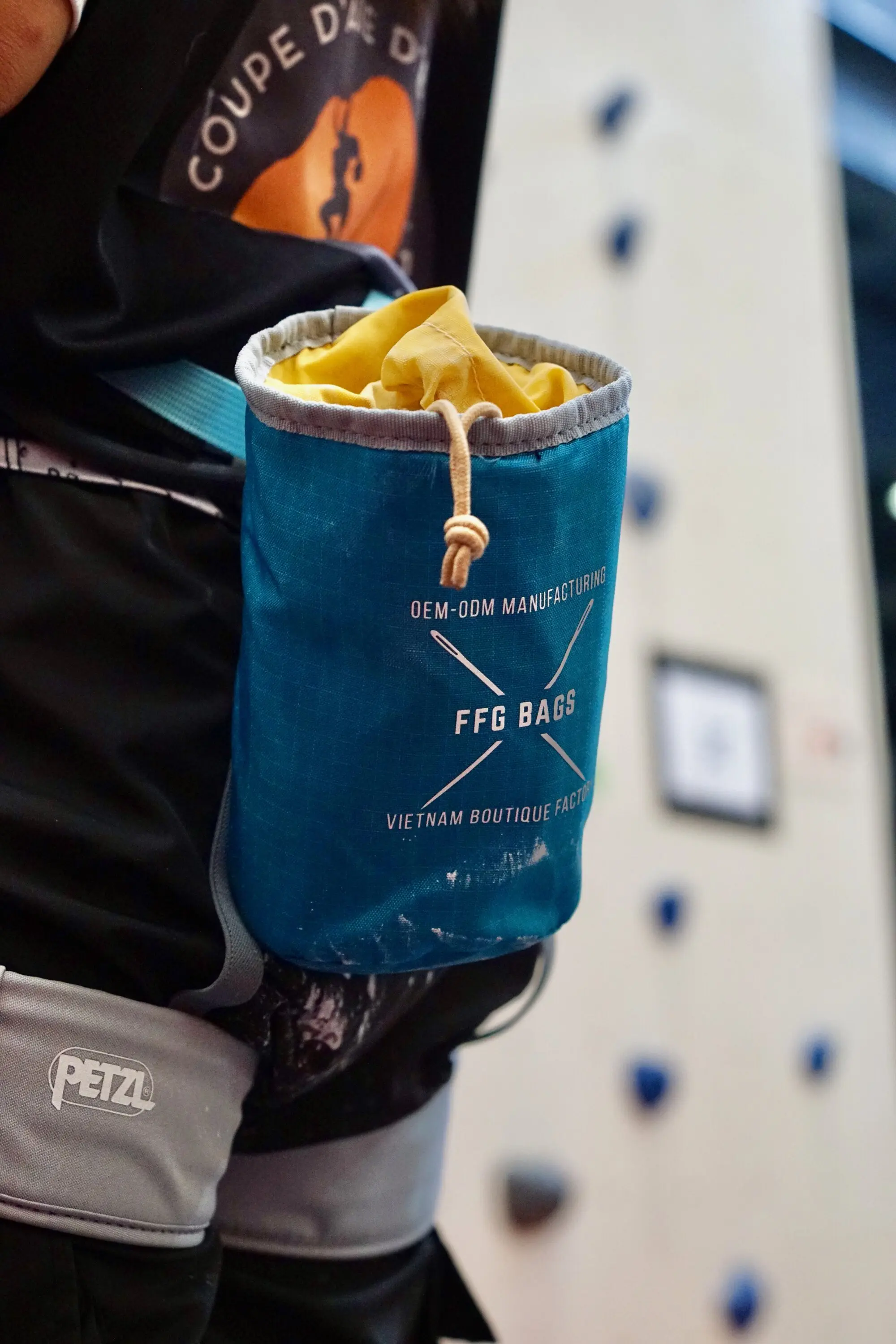 FFG Bags branded merchandise or signage at climbing competition event