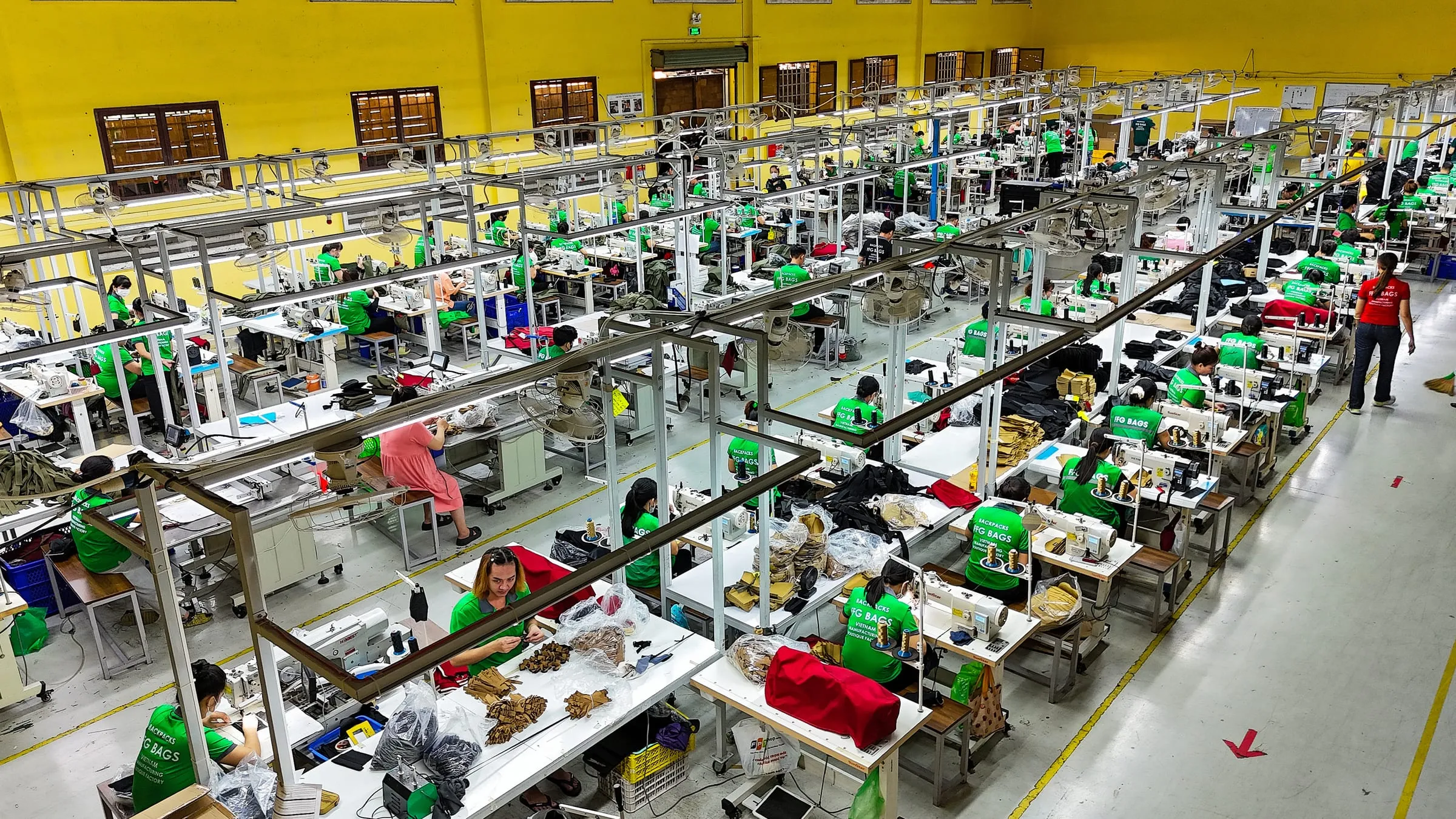 FFG Bags Vietnam manufacturing floor with sewing lines producing technical bags